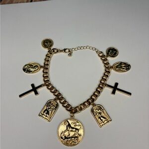 Gold Charm Bracelet with Religious Pendants
